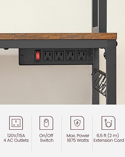Miniatura 5 de VASAGLE Hutch - Estante para panaderos con toma de corriente, soporte para microondas de 14 ganchos, barra de café ajustable con panel de alambre de