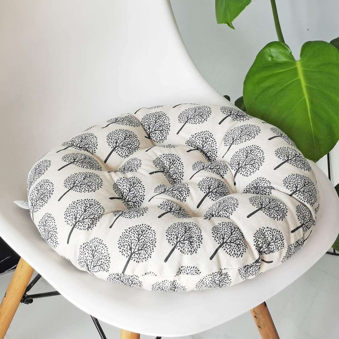 JAIJY Boho Chair Seat Cushion Thick Round Office Chair Pad Comfortable Indoor Patio Furniture Seat Cushion Soft Geometric Pattern Mat (White Tree,20 Inches)