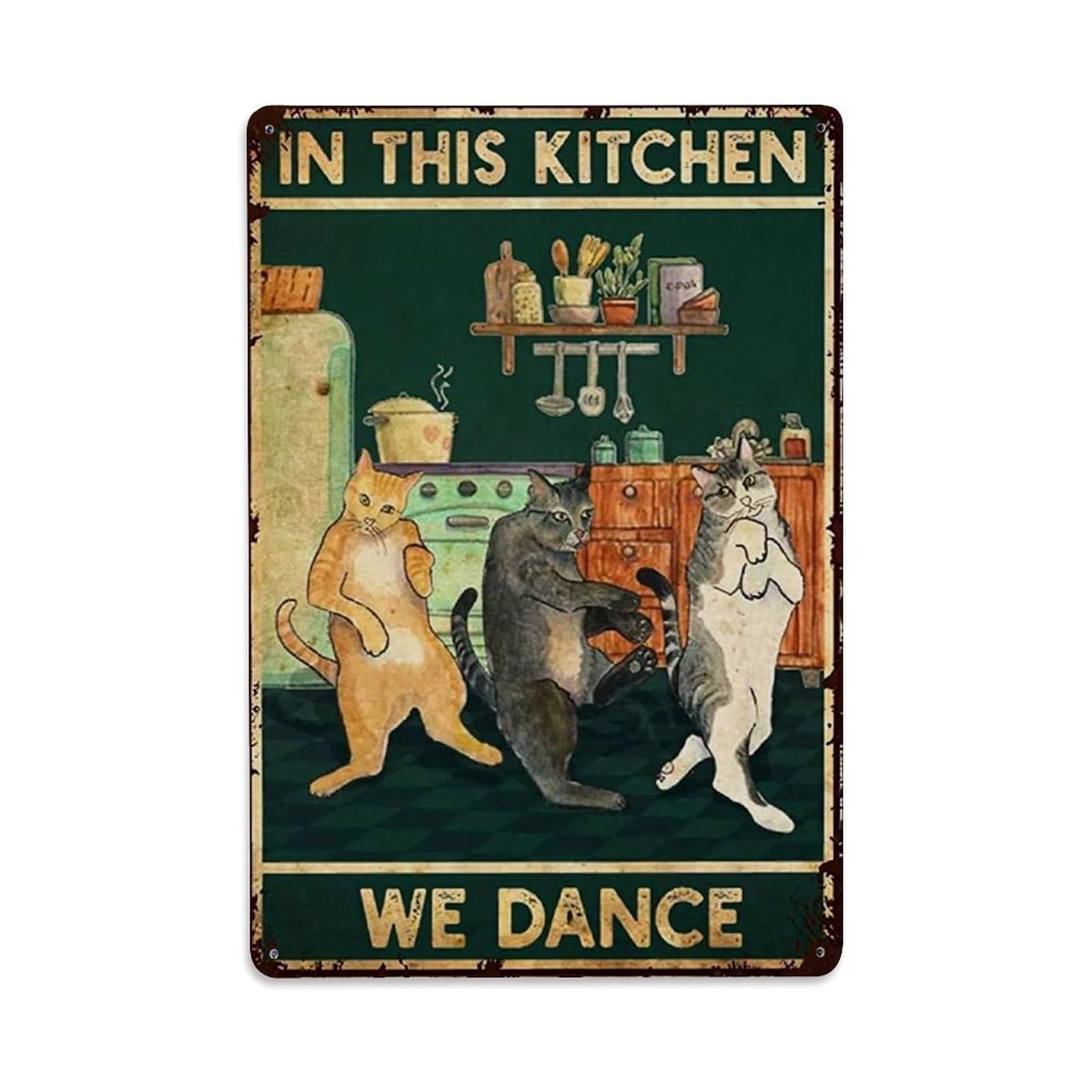Bliveurn Vintage Cats Dancing In Kitchen Scene_1 Retro Metal Tin Sign, Metal Poster For Home, Gaming Room, Studio Workshop,Bar,Garage Wall Art Decor 8X12 Inch