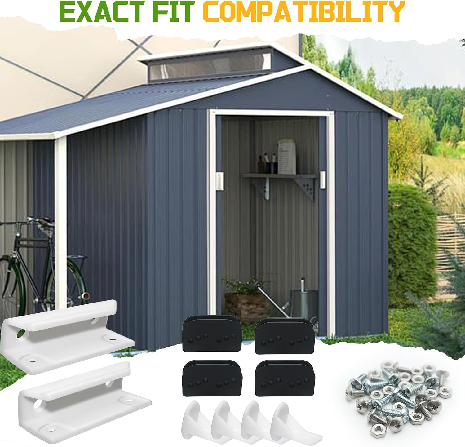 DK100-A Shed Door Tune-Up Kit for Arrow Sliding Shed Doors, Complete Replacement Parts for Metal Shed Door Glides Kit-White