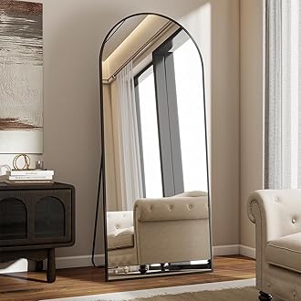 VooBang 24 x 65 inch Arched Full Length Mirror, Black Arch Floor Mirror Full Length with Stand, Full Body Standing Mirror for Living Room, Bedroom, Hanging or Leaning Against The Wall