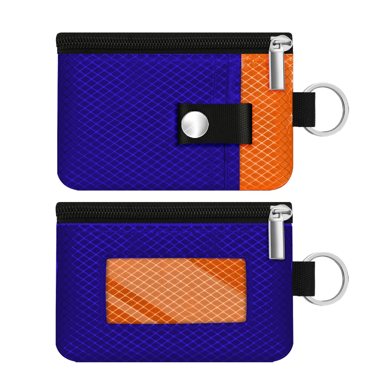 Minimalist RFID Blocking Small Wallet with ID Window,WaterResistant Zip Id Case Wallet with Lanyard Keychain for Cards,Cash,Travel,Women,Men (Sapphire Blue/Orange)