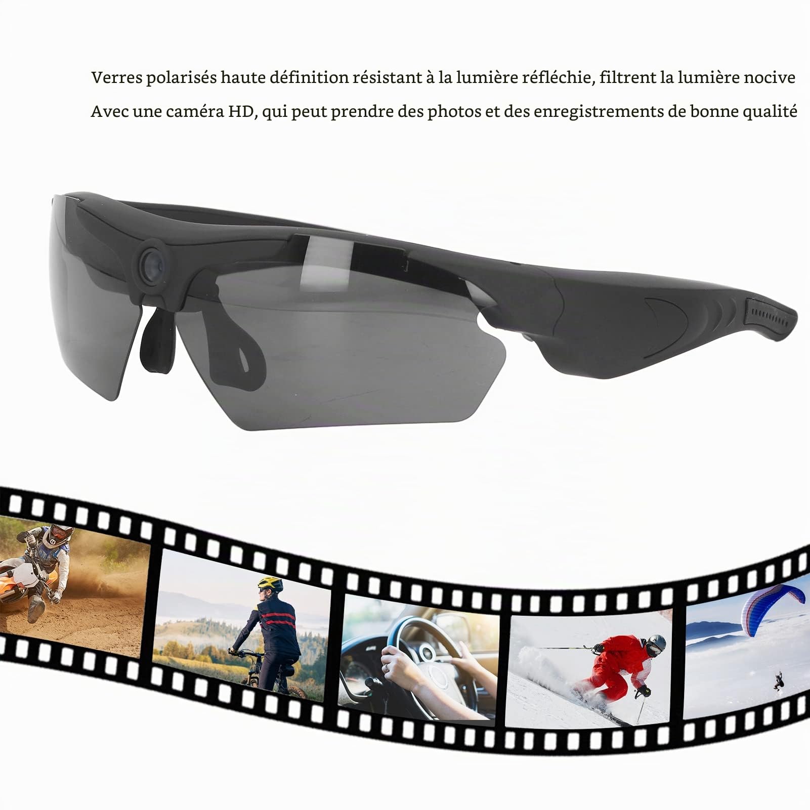 Tosuny Lunettes de Caméra FHD 1080p, Lunettes de Soleil Vidéo Intelligentes avec Objectifs Polarisés, Enregistrement Audio et Vidéo, Lunettes D'action de Sport pour la Conduite