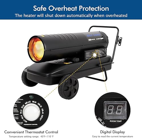 Miniatura 4 de BILT HARD Calentador diésel de queroseno de aire forzado de 215,000 BTU con ruedas, calentador portátil de torpedo con control de termostato para