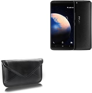 BoxWave Case Compatible with InnJoo Halo2 - Elite Leather Messenger Pouch, Synthetic Leather Cover Case Envelope Design - Jet Black