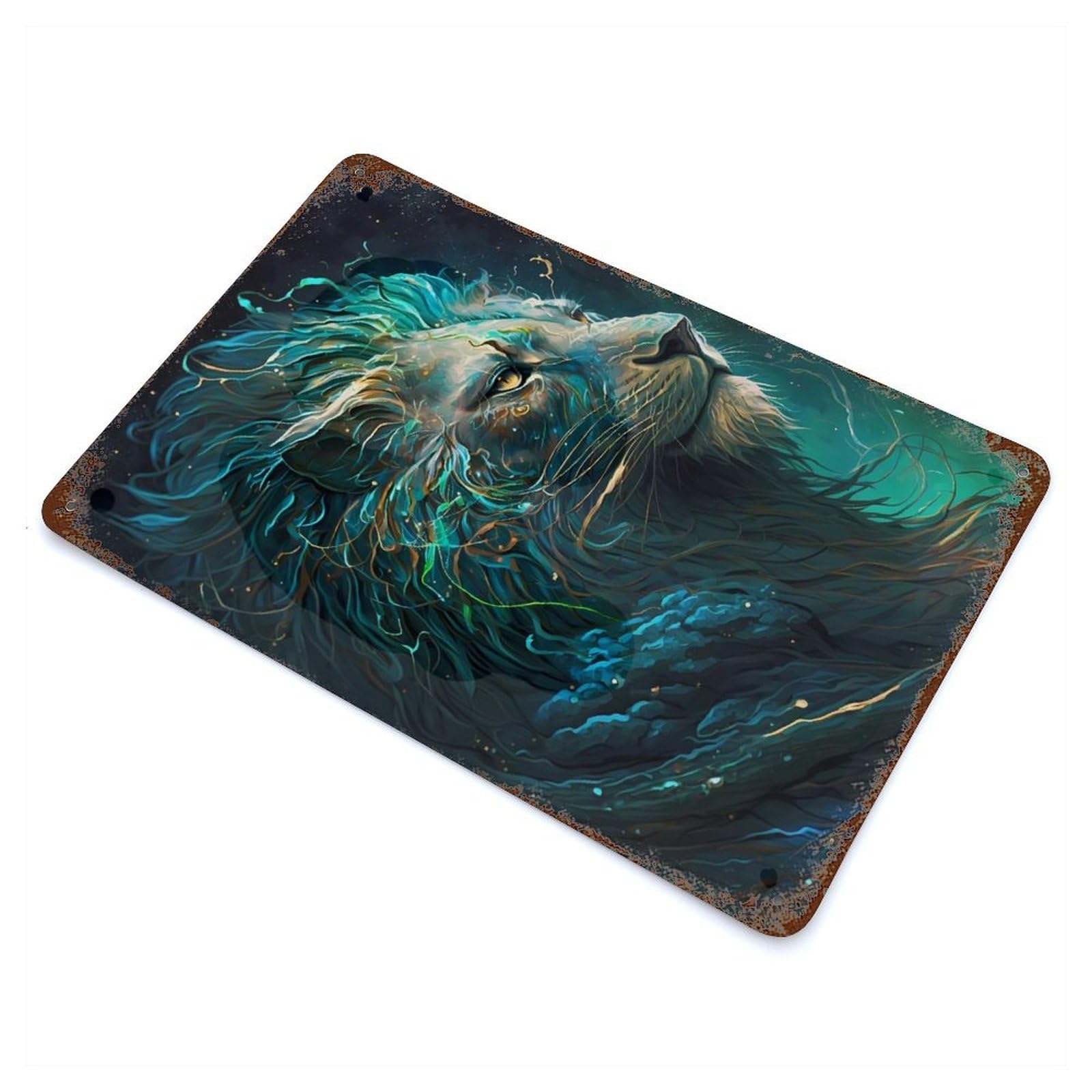 Lion Imaginative Rust Effect Tin Sign 11.8"x7.9", for Bistro, Counter And Cafe Decor, Shabby Chic Decor