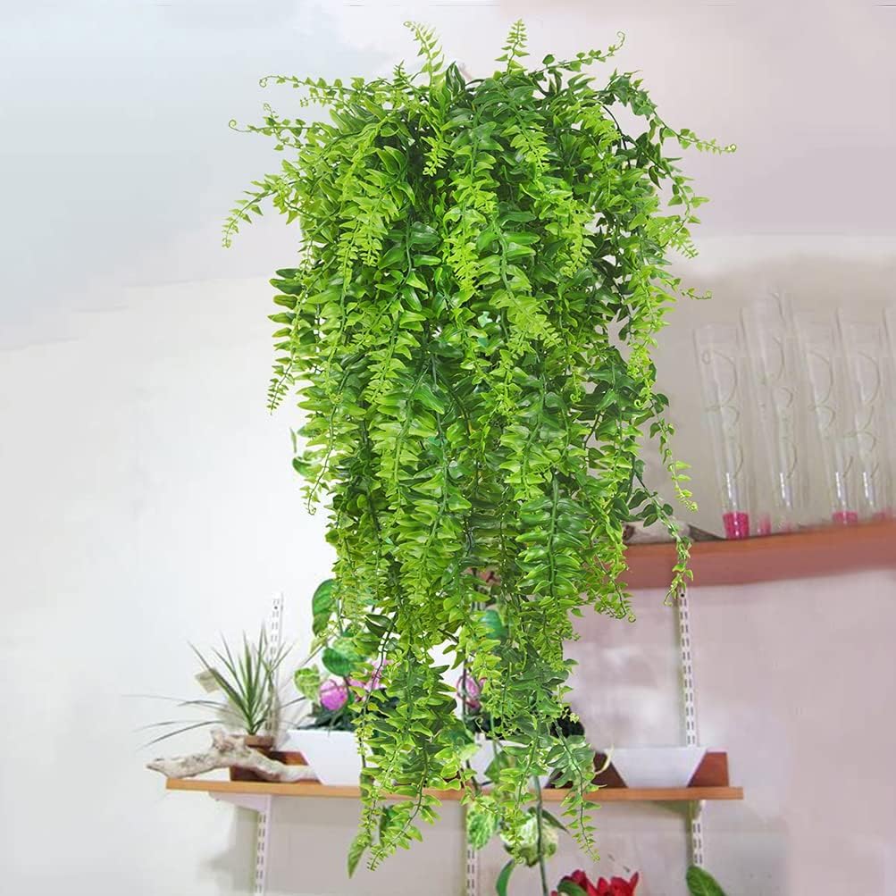 6 piante rampicanti artificiali da appendere, felci, piante finte da appendere, felci boston, fiori rampicanti da esterni, resistenti ai raggi UV, piante in plastica da appendere alla parete, per