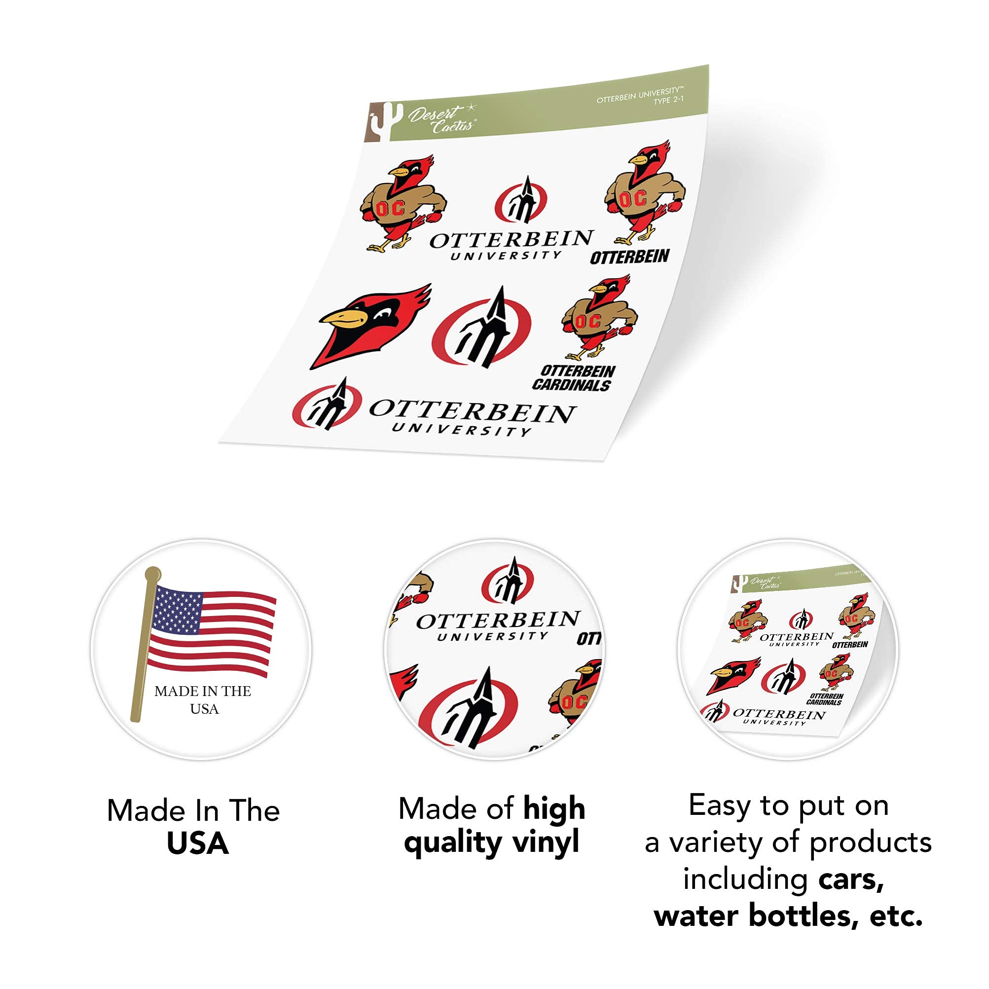 Otterbein University NCAA Vinyl Sticker Sheet - Officially Licensed Decals For Laptop, Car, Water Bottle - View #3