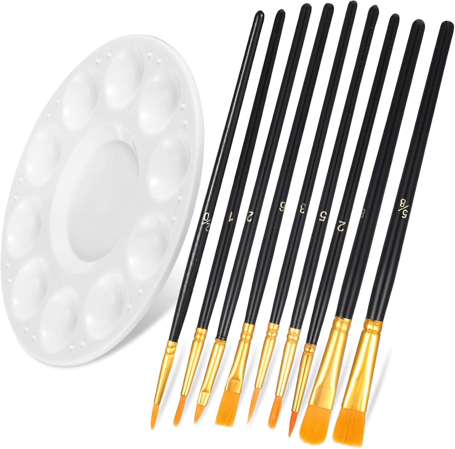 Angoily 10Pcs Paint Set with Nylon Brushes and Color Palette for Oil Acrylic and Watercolor Painting for Beginners and Artists Includes Flexible Brushes for Easy Use