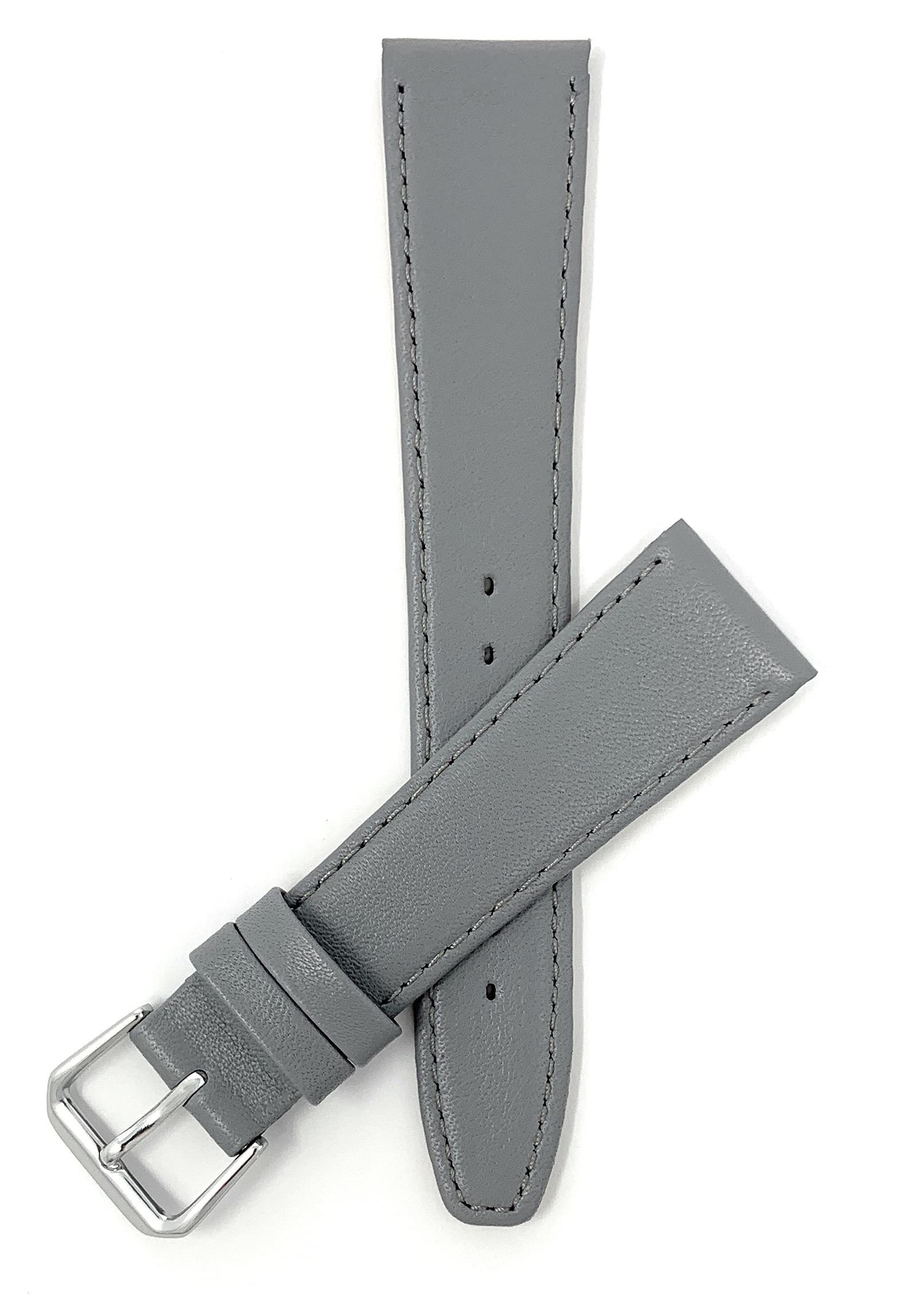 Bandini Extra Long 12mm Womens Leather Watch Band Strap - Grey/Gray with Stitching - Classic - Slim