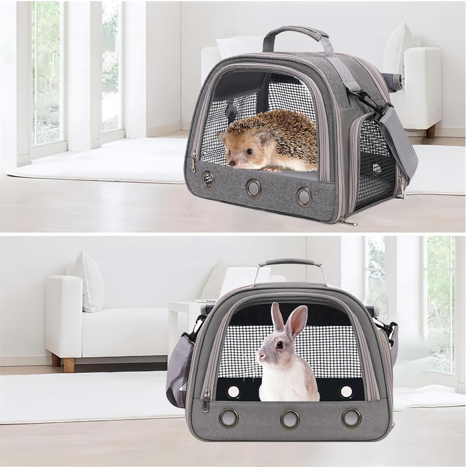 Transportbox Katze, Elegante Transporttasche für Haustiere, Transportbox Kaninchen, Hamster transportbox, Meerschweinchen-Tragetasche, Faltbar und Atmungsaktiv (Grau)