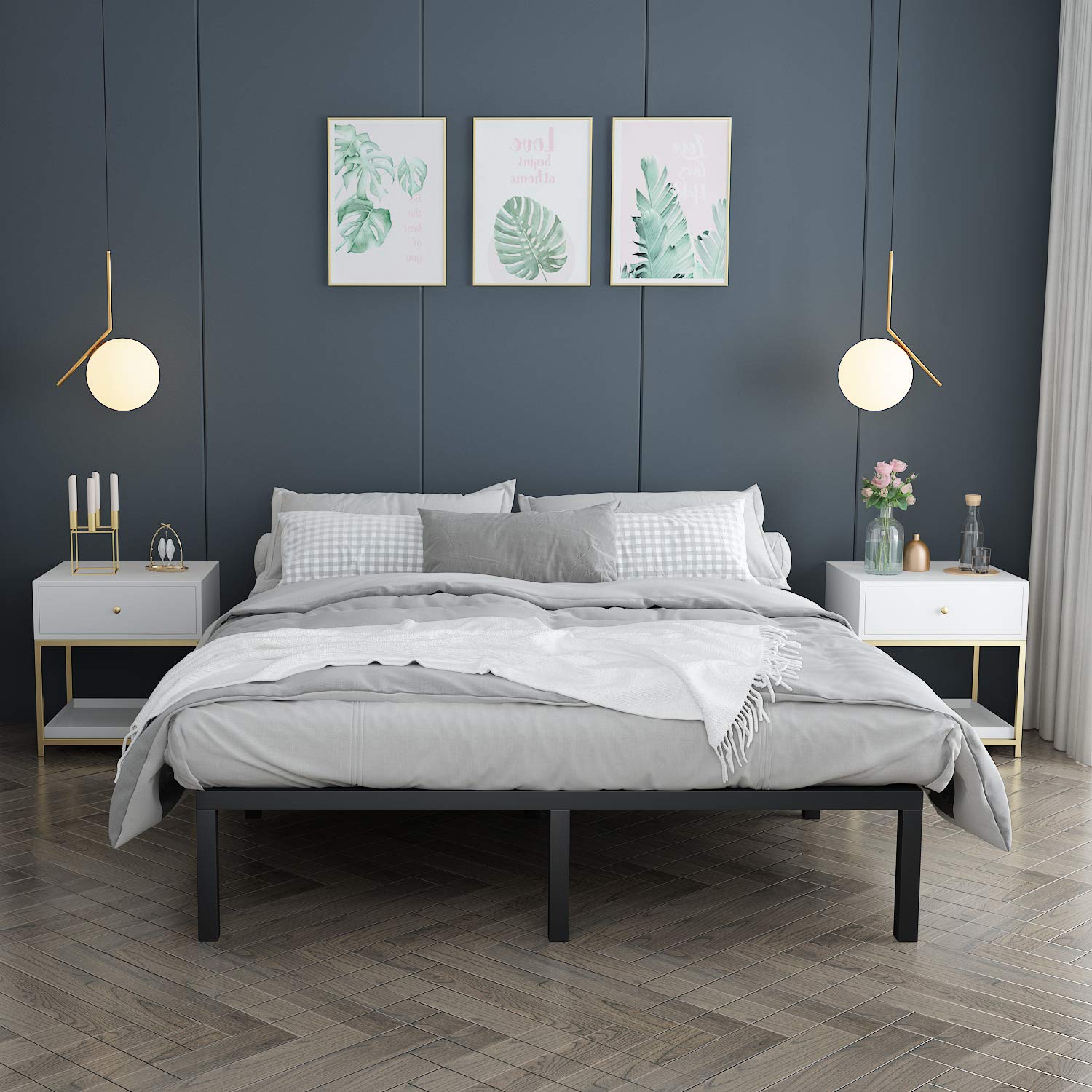 Buy MIQ Heavy Duty King Platform Bed Frame,Slatted Bed Base 14 Inch Mattress Foundation Bed