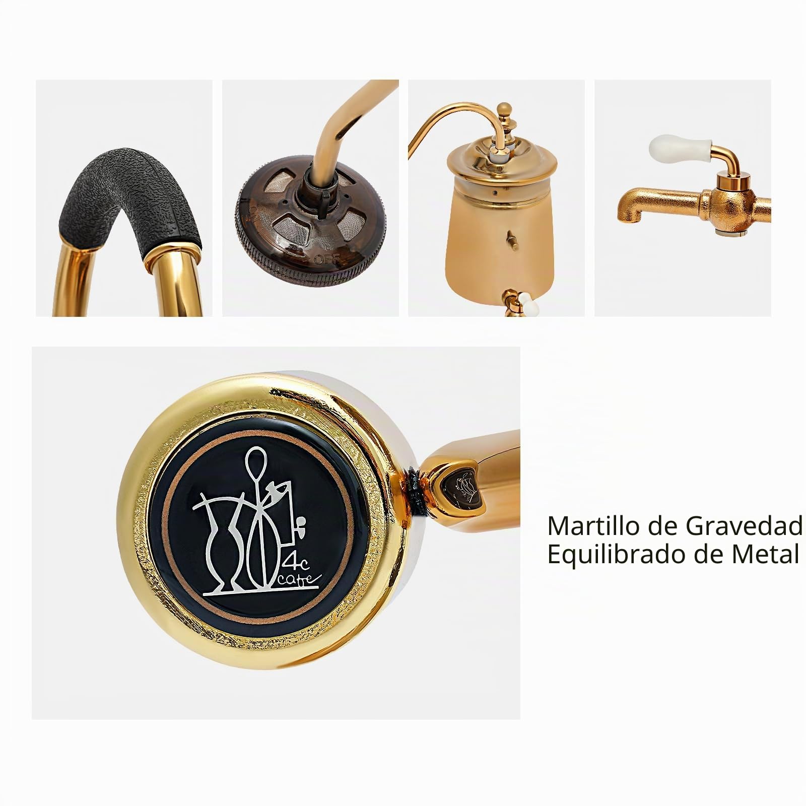 Cafetera de café con sifón de cristal, 4 tazas/400 ml, set de cafetera al vacío con base de madera natural y pomo de tapa, sifón belga para café y té (dorado)
