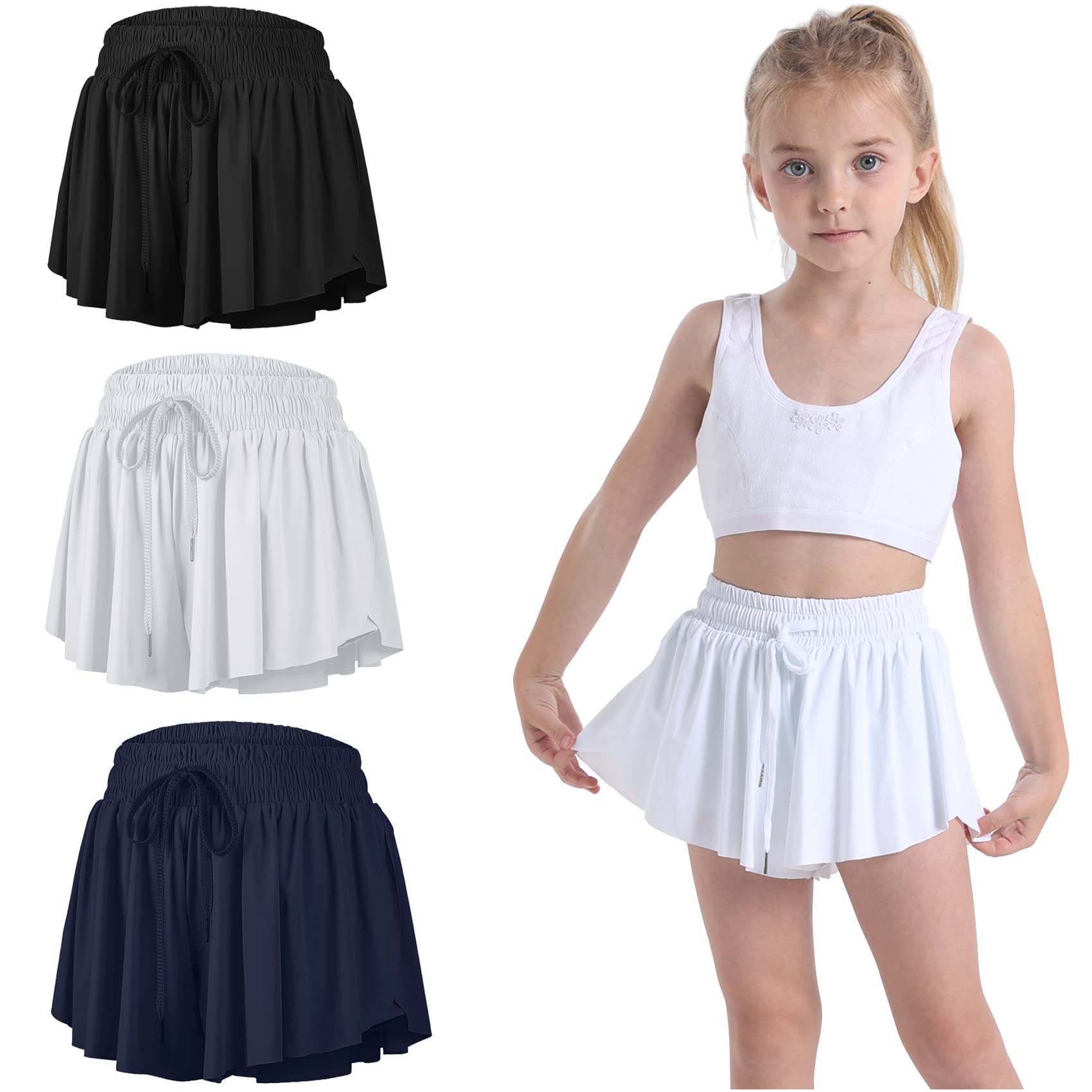 Paquete de 3 faldas cortas de mariposa para niñas, tenis, animadoras, atléticas, preppy, correr, deportes, para adolescentes y niñas
