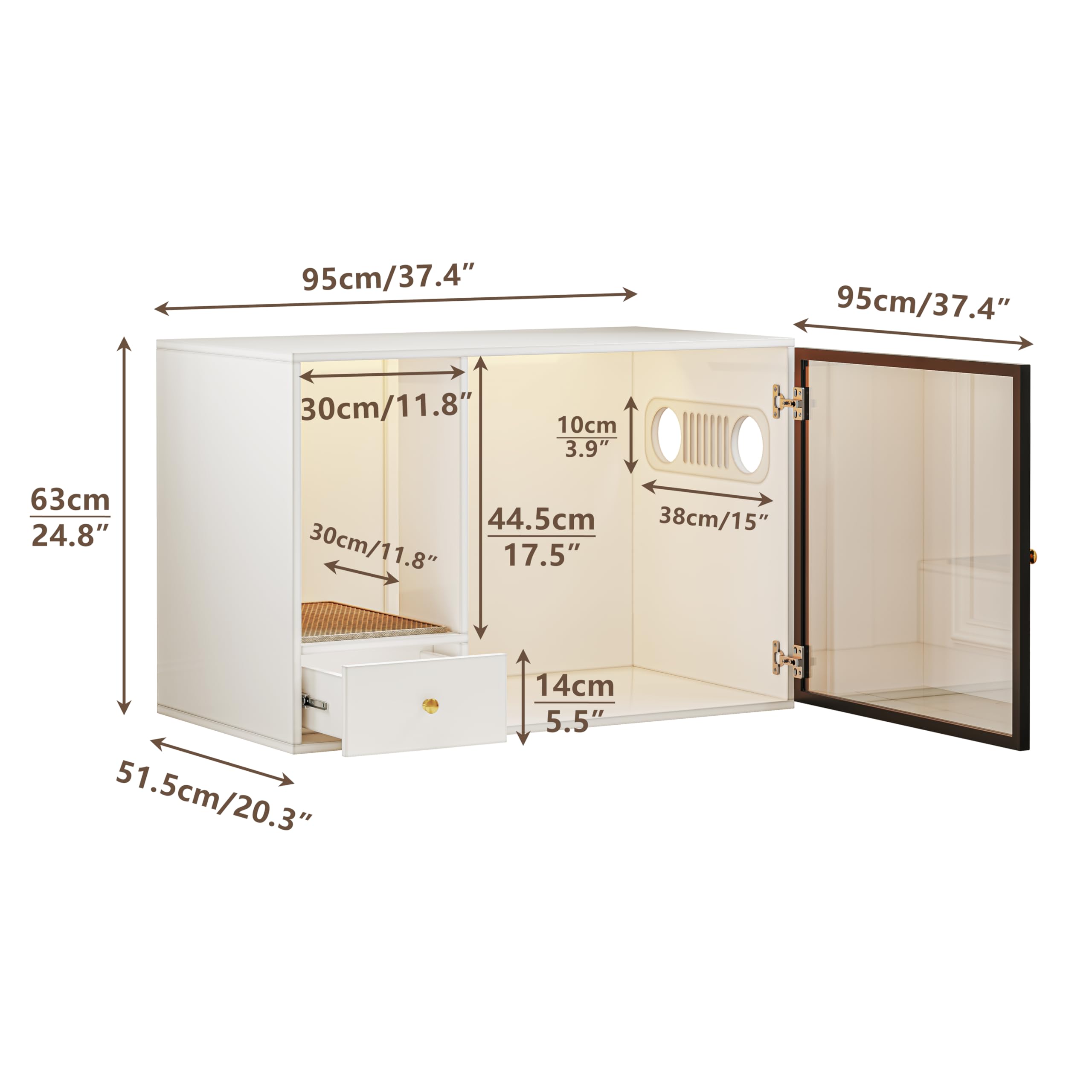 Top Entry Cat Litter Box Enclosure Furniture Style, White Large Hidden Glass Cat Cabinet Pet House with Stairs and Storage Drawers for Living Room (40.2'' W) - image 4