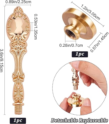 Miniatura 2 de CRASPIRE Sello de cera en blanco de 1.181 in, cabeza redonda de latón extraíble con mango de metal vintage para sellar sobres, regalos, tarjetas,