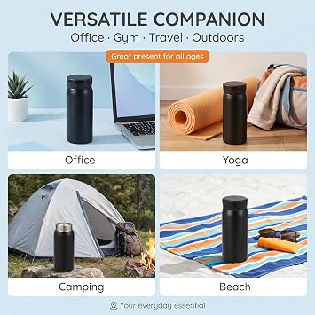 Small Water Bottle for Handbag, 200ml Leakproof Insulated Small Coffee Flask, 304 Stainless Steel Portable Pocket Travel Mug for Office, Gym & Outdoors(Black)