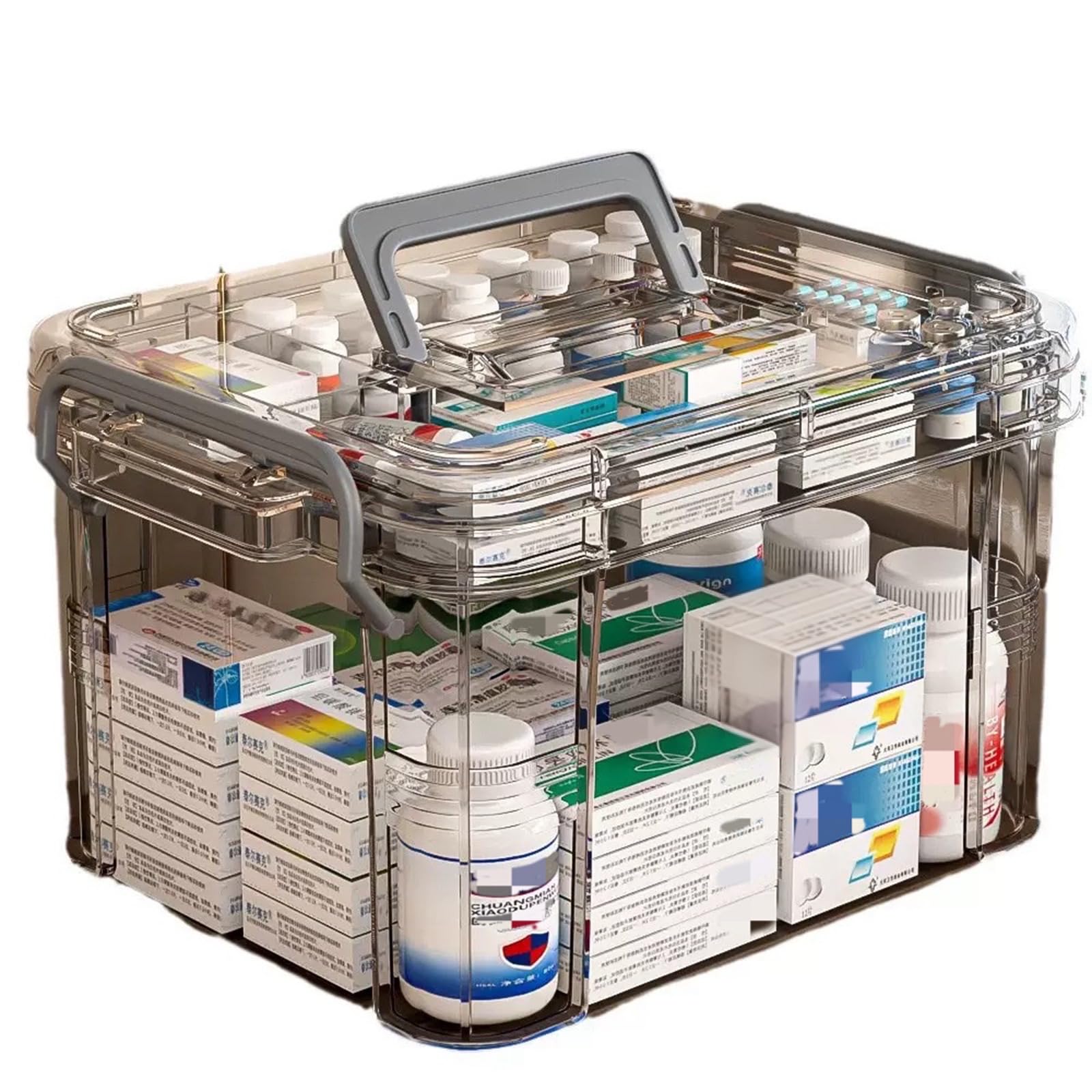 AiMeiteng Medicine Storage Box, 2 Layer First Aid Box Case Plastic Medicine Box Large Capacity Medical Box Storage Box Household Medicine Cabinet Organizer with Removable Tray for Medicine Storage