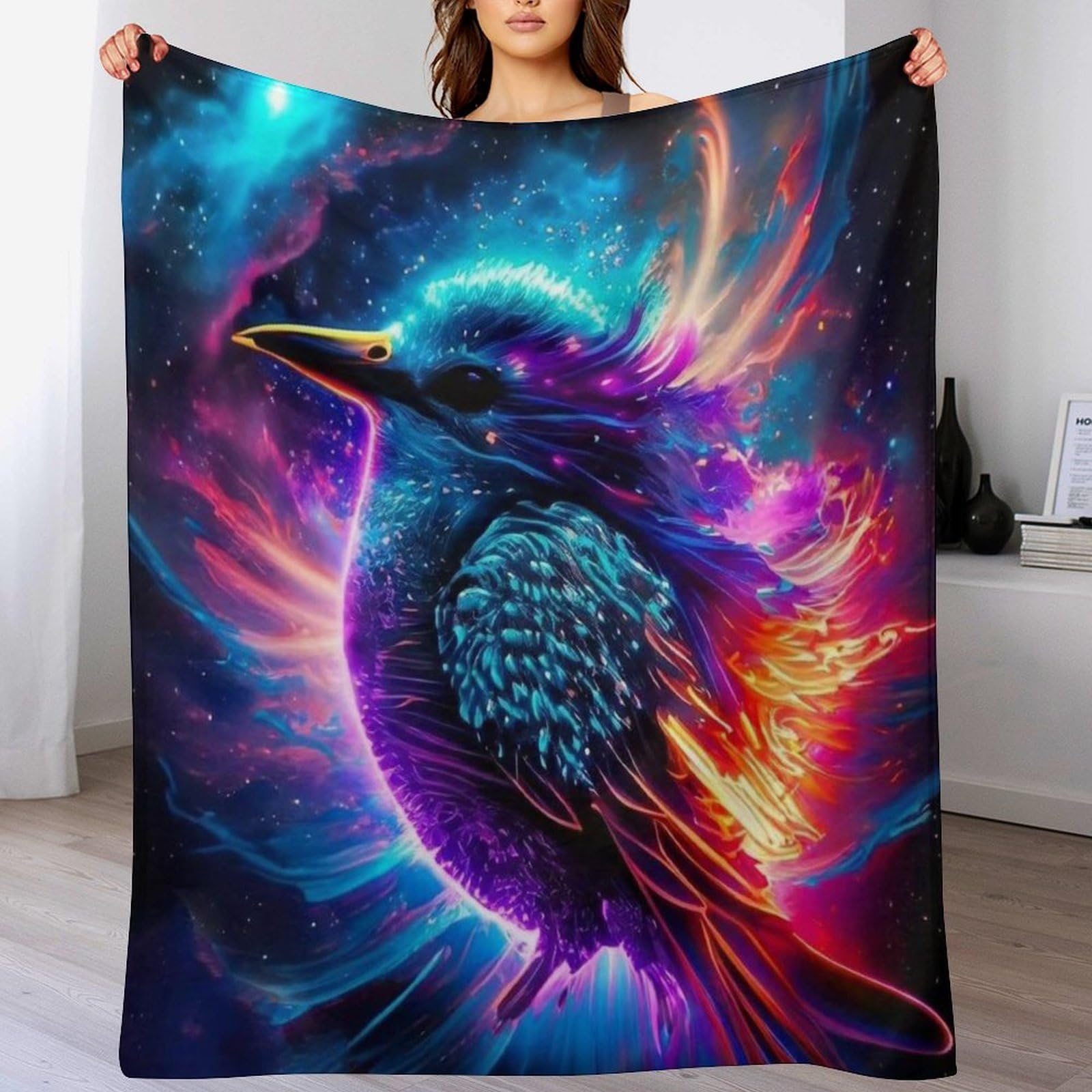 Couverture polaire douce flannel motif magic corbeau grand linge de lit 180x200