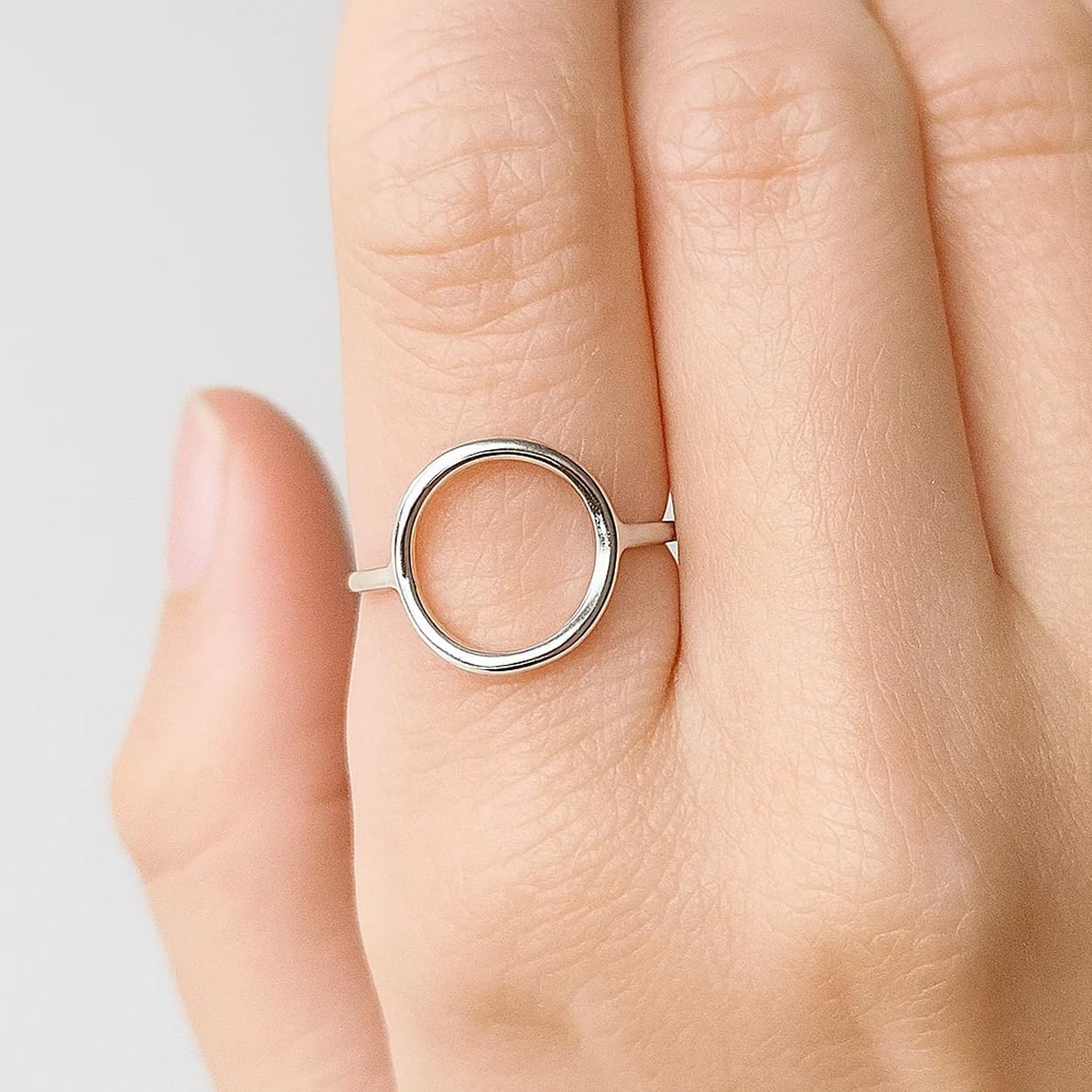 SOVATS 925 Sterling Silver Open Circle Ring for Women – Rhodium Plated, Minimalist Stackable Design, Nickel-Free Jewelry - Image 5