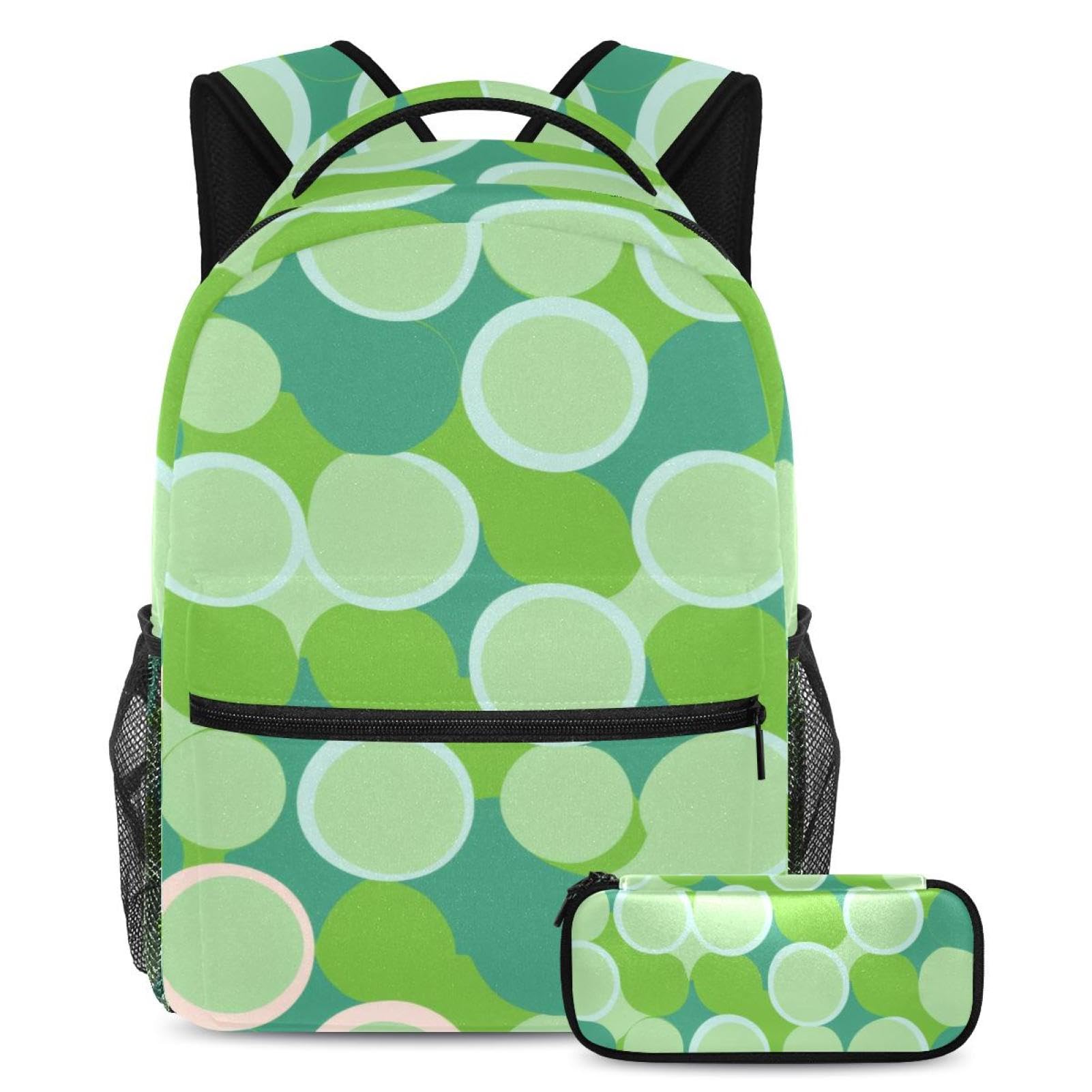 Sac à dos avec trousse motif géométrique vert pour l'école - 7