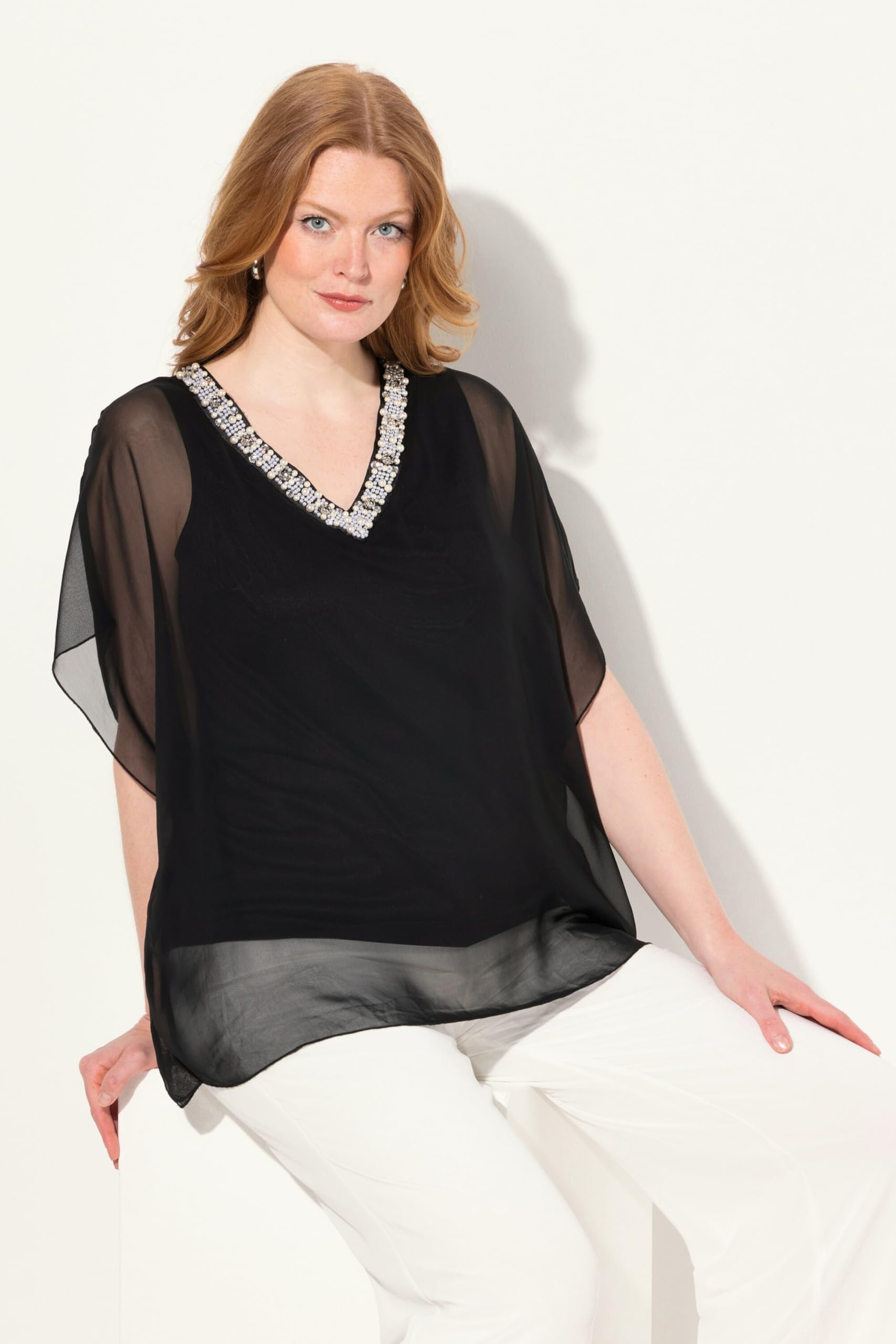 Ulla Popken Damen Chiffonbluse mit Beschmückung Bluse