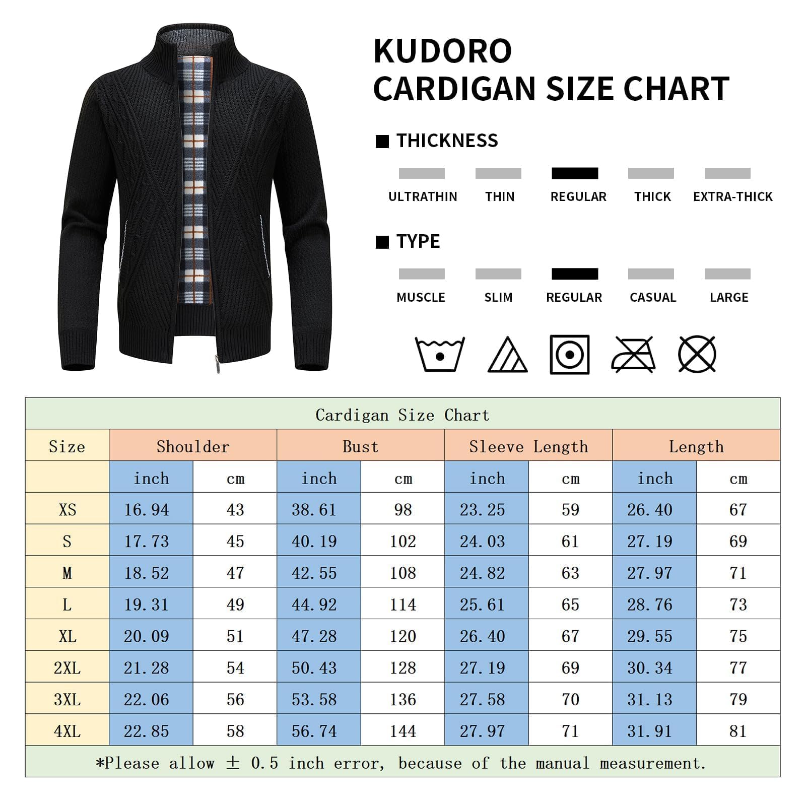 KUDORO Cardigan Gilet Homme Pull Homme Cardigan en Tricot Chandail Homme Zippé Chaud Slim Fit Épais avec Col Montant Tricot Décontractée Polaire Men Sweater Mode Vest