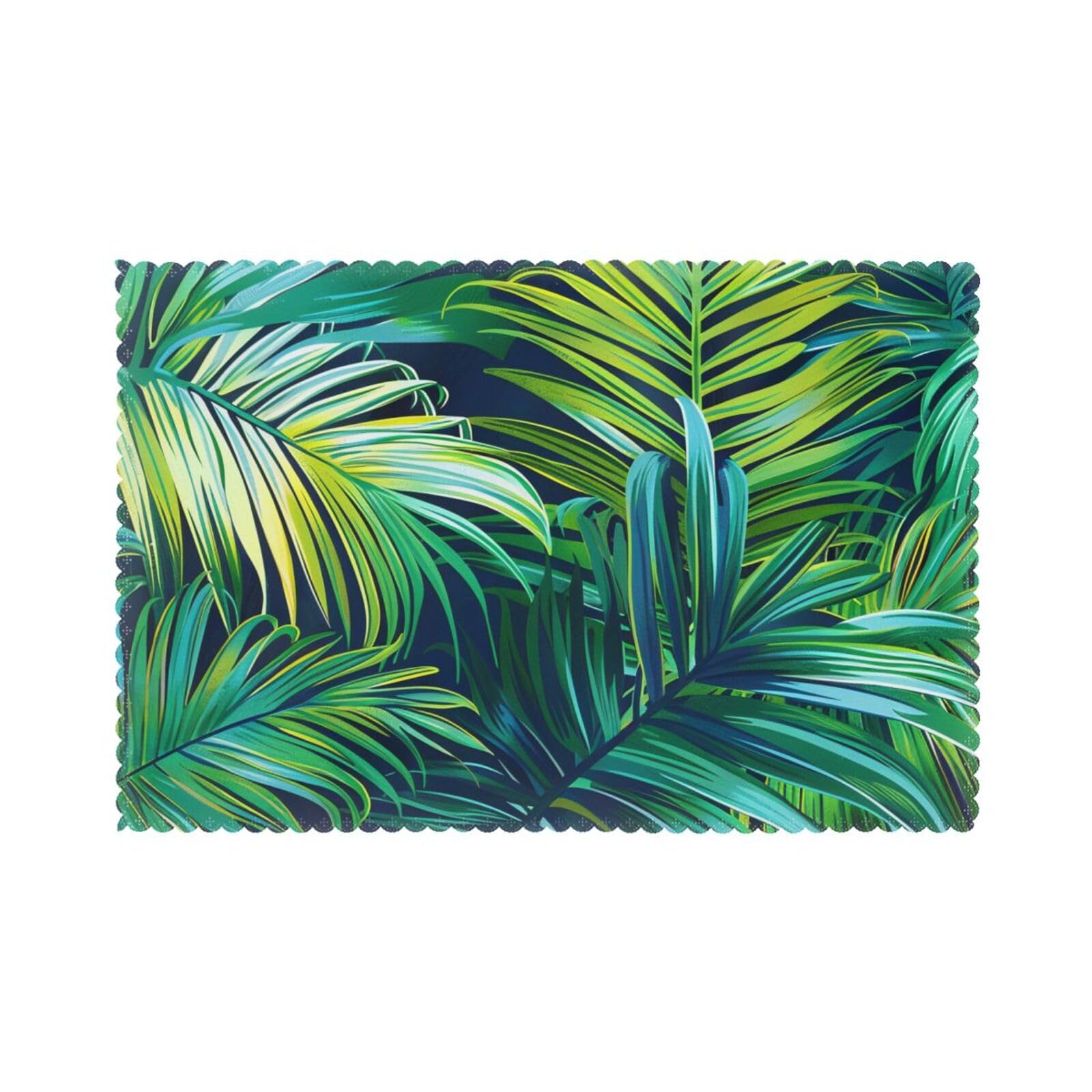 Tropical Palm Leaves Printed Placemat Heat Resistant Place Mats Set of 6 PCS Washable Kitchen Table Mats, 12x18 Inch