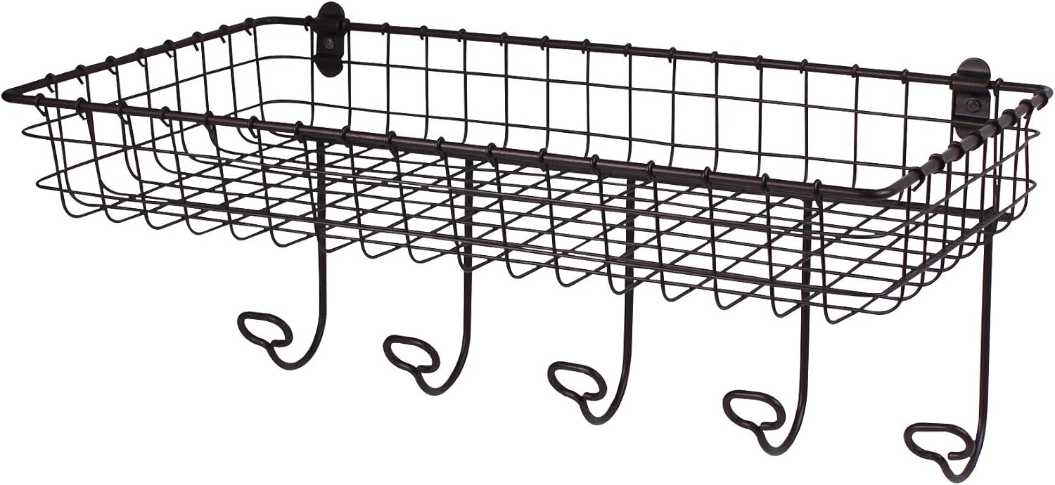 Spectrum Diversified Vintage Entryway Organizer Wall Mount Tray and Hook Station for