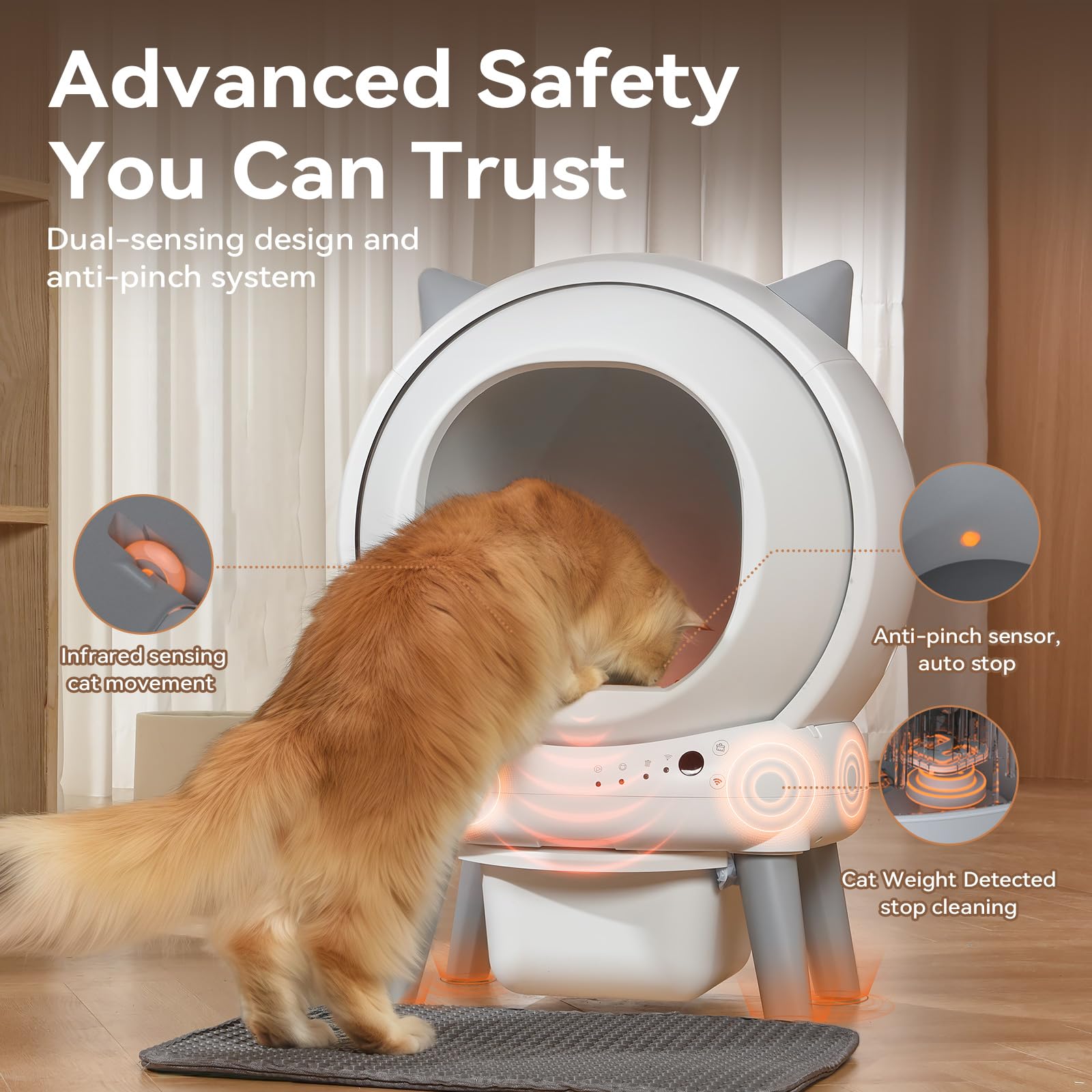 Self Cleaning Litter Box: Automatic Litter Box Self Cleaning for Multiple Cats Auto Robot with Dual Safety Protection, Large Openning Odor-Control with Mat - image 2