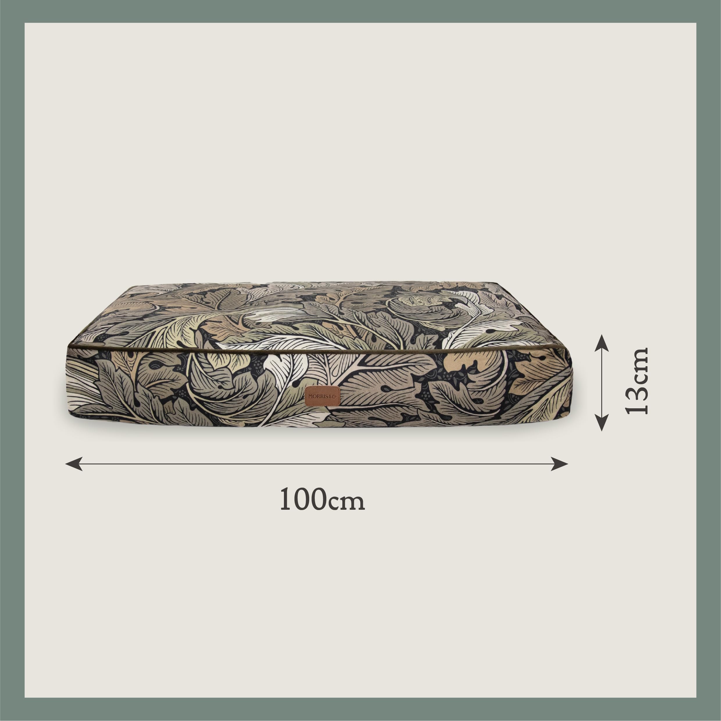 Rosewood x Morris & Co. Colchón Acanthus para Perros, Cama Grande para Perros, Caqui, Acolchado Grueso, Base Antideslizante, Lavable, Lujoso Estampado de William Morris