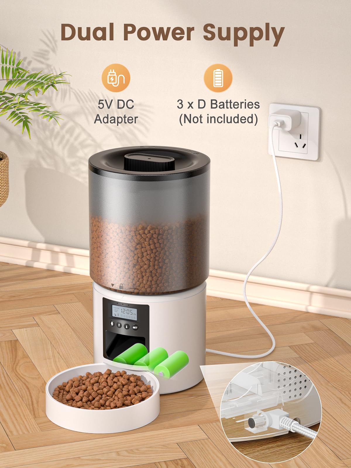 Distributore Automatico Cibo Gatti 4L Dispenser Crocchette Gatto con Timer Programmabile e Schermo LCD Distributore Cibo Gatti con Registrazione Vocale 10s fino a 1-6 Pasti Giornalieri