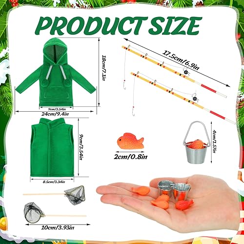 Miniatura 2 de Sotiff Juego de ropa de muñeca de pesca de Navidad, 12 piezas, ropa de muñeca de vacaciones, accesorios novedosos de pesca para panadero, accesorios