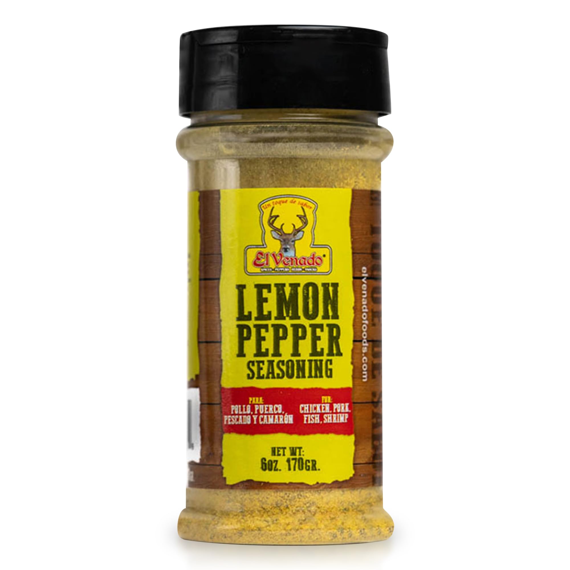 El VenadoEl Venado Lemon Pepper Seasoning 6oz - Unleash the Citrus-Peppery Culinary Evolution | Elevating Shrimp, Seafood, Meat, and More with This Irresistible Lemon Pepper Marinade and Dry Rub - (Pack of 1)