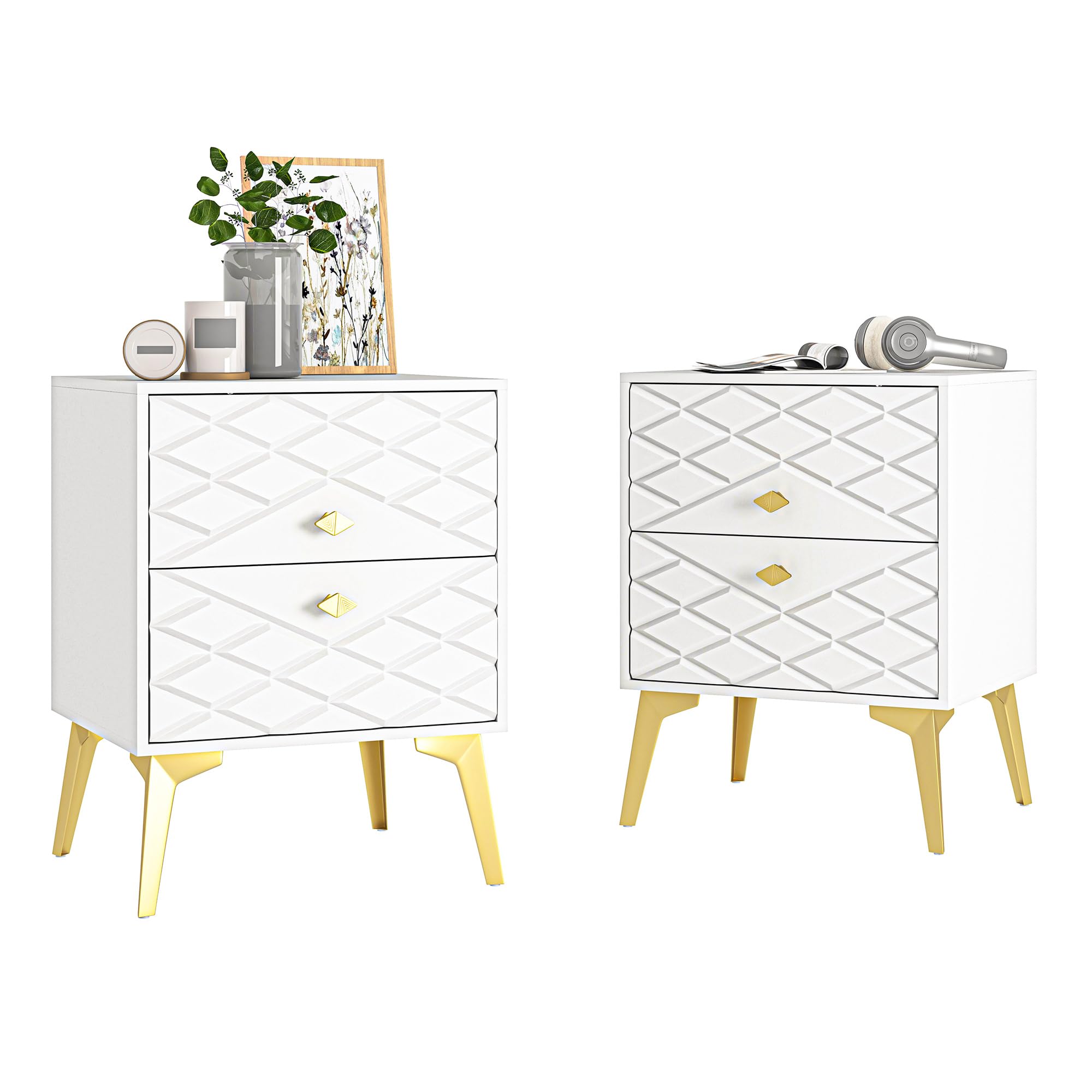 Amazon.com: White Nightstand Set of 2, Modern Bedside Table with Gold Handles and Legs, Wood Night Stand End Table with 2 Drawers for Bedroom, Living Room : Home & Kitchen Amazon.com: White Nightstand Set of 2, Modern Bedside Table with Gold Handles and Legs, Wood Night Stand End Table with 2 Drawers for Bedroom, Living Room : Home & Kitchen