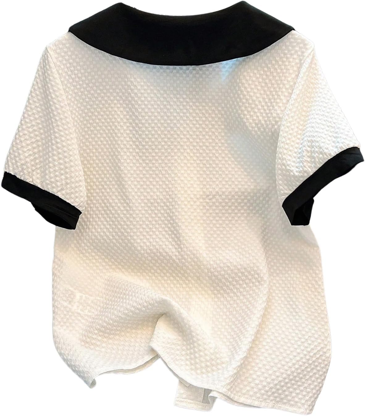 SHENHE Women's Button Up Blouse Doll Collar Color Block Short Sleeve Dressy Casual Going Out Top - Image 4