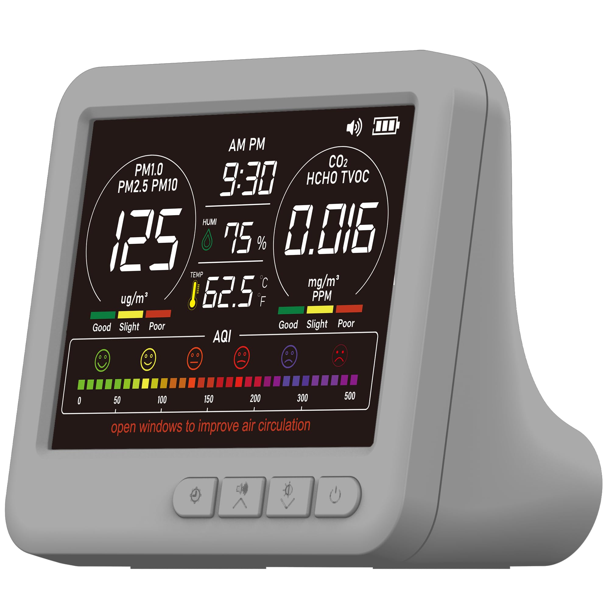 Professional Indoor Air Quality Monitor with 7X AQI,16 in 1 Portable Real-Time Detector for PM2.5 | PM10 | CO2 | TVOC | HCHO | Temp | Hum for Home