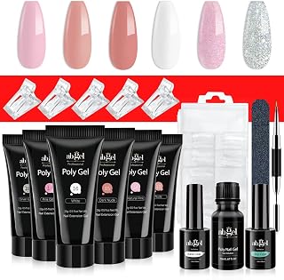 ab gel Poly Gel Nail Kit,6 Colors Poly Gel Nail Extension Kit with Slip Solution Top Coat Base Coat Dual Forms Nails Clips, 15ml Professional Crystal Poly gel Starter Kit Nude Pink Glitter