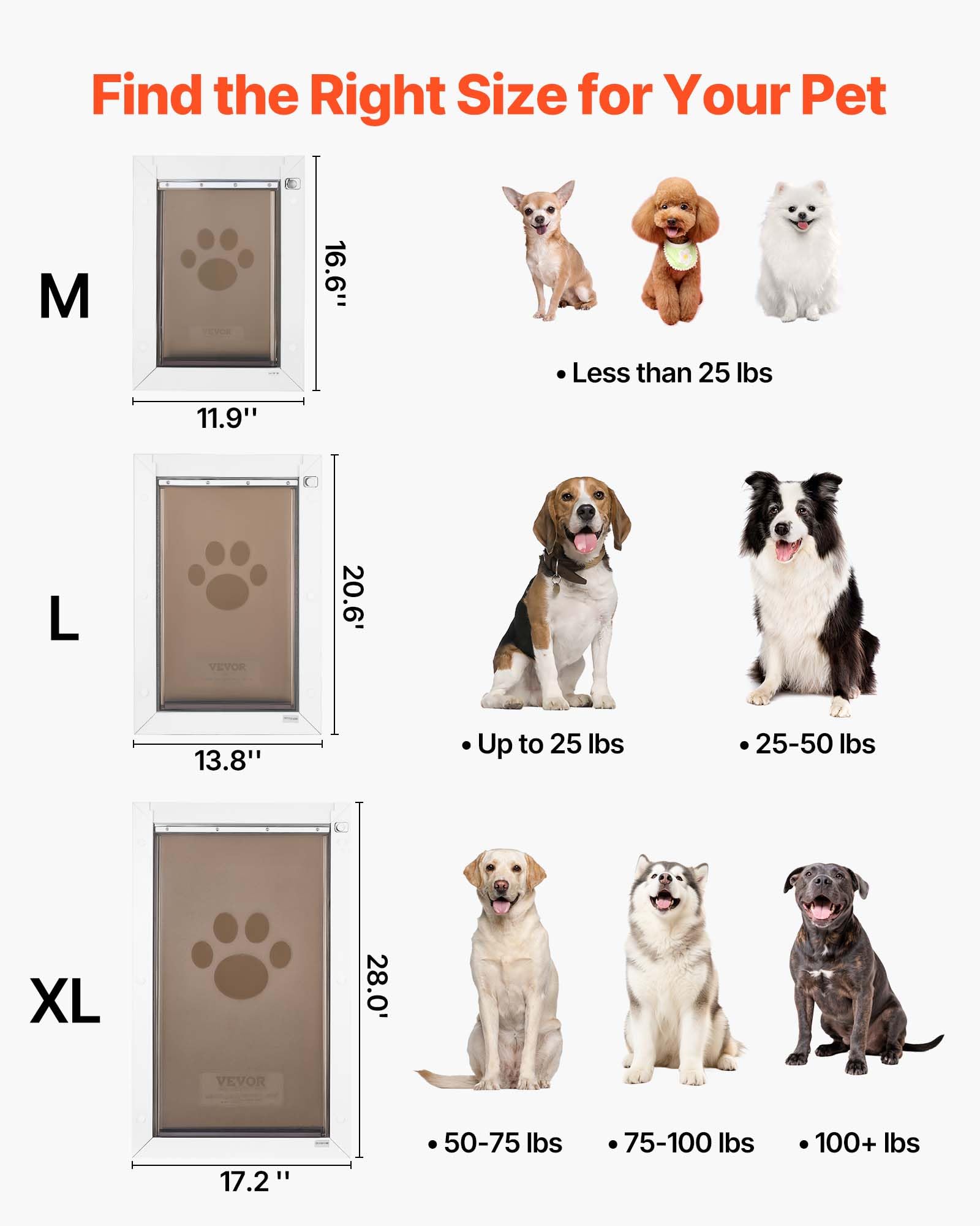 VEVOR Puerta para Mascotas Tamaño Grande, Gatera para Puerta Resistente a la Intemperie con 2 Solapas Flexibles Magnéticas, Marco Metálico para Perros Dormitorio Gatos Pared Jardín Interior Exterior
