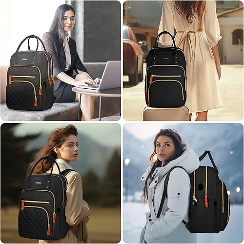 Miniatura 7 de Mochila para computadora portátil para mujer, mochila antirrobo de 15.6 pulgadas con puerto de carga USB, resistente al agua, elegante, para