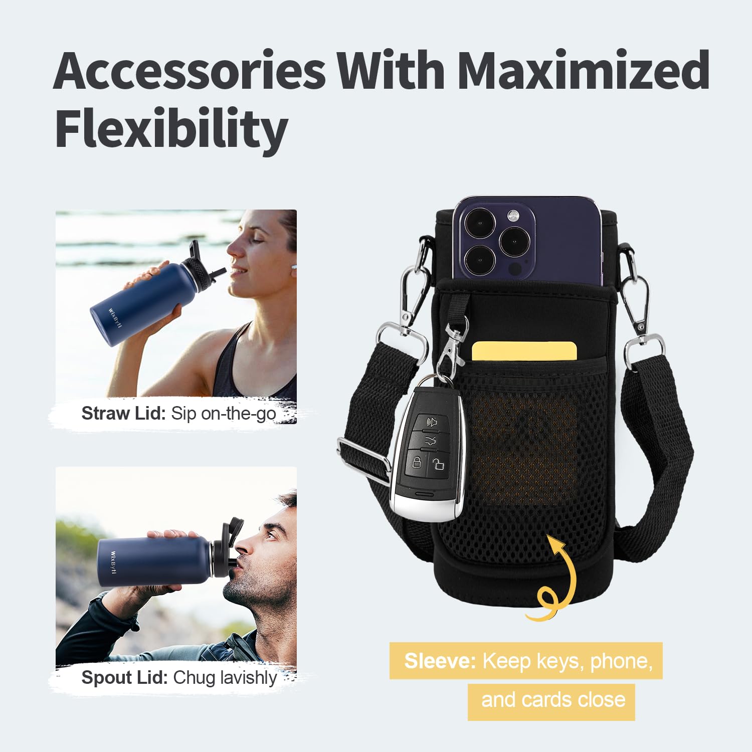 WixByti Isolierte Wasserflasche mit Strohhalm, auslaufsicher, kalt für 24 Stunden | Edelstahl-Isolierflasche, dreiwandig, mit Paracord-Griff, Trinkhalm-Deckel und DIY-Aufklebern