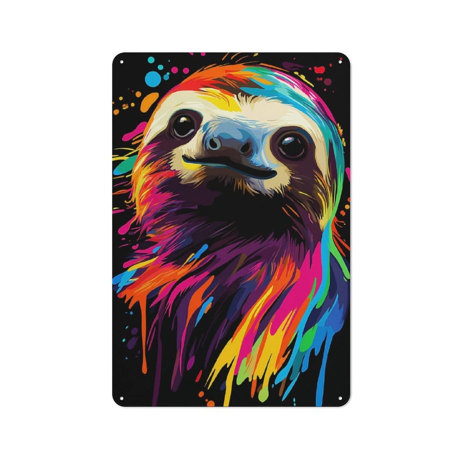 Junmoney Colorful Sloth Portrait Metal Sign 30X20cm With For Pub Or Café, Retro Decor, For Cooler-Month Interiors With Retro Character