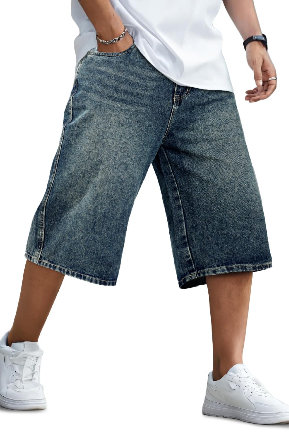 GINGTTO Mens Baggy Jean Shorts Loose Fit Long Denim Shorts Below Knee 15 Inch Inseam