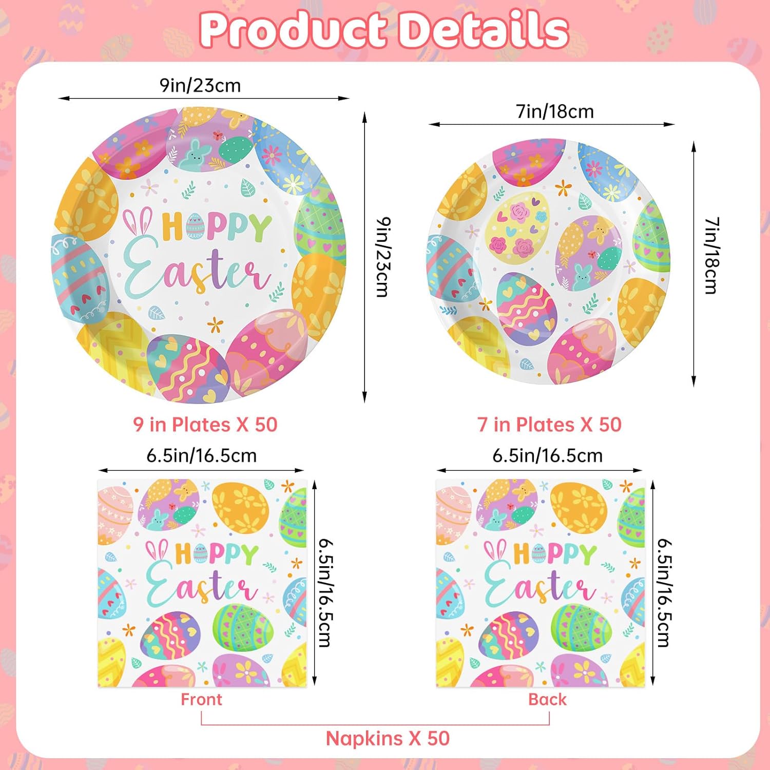 150 Pack Easter Party Supplies Set, Happy Easter Dinnerware Set Includes Heavy Duty Dessert Dinner Plates and Luncheon Napkins for Spring Birthday Party Decorations Table Decor, Serves 50 - Image 3