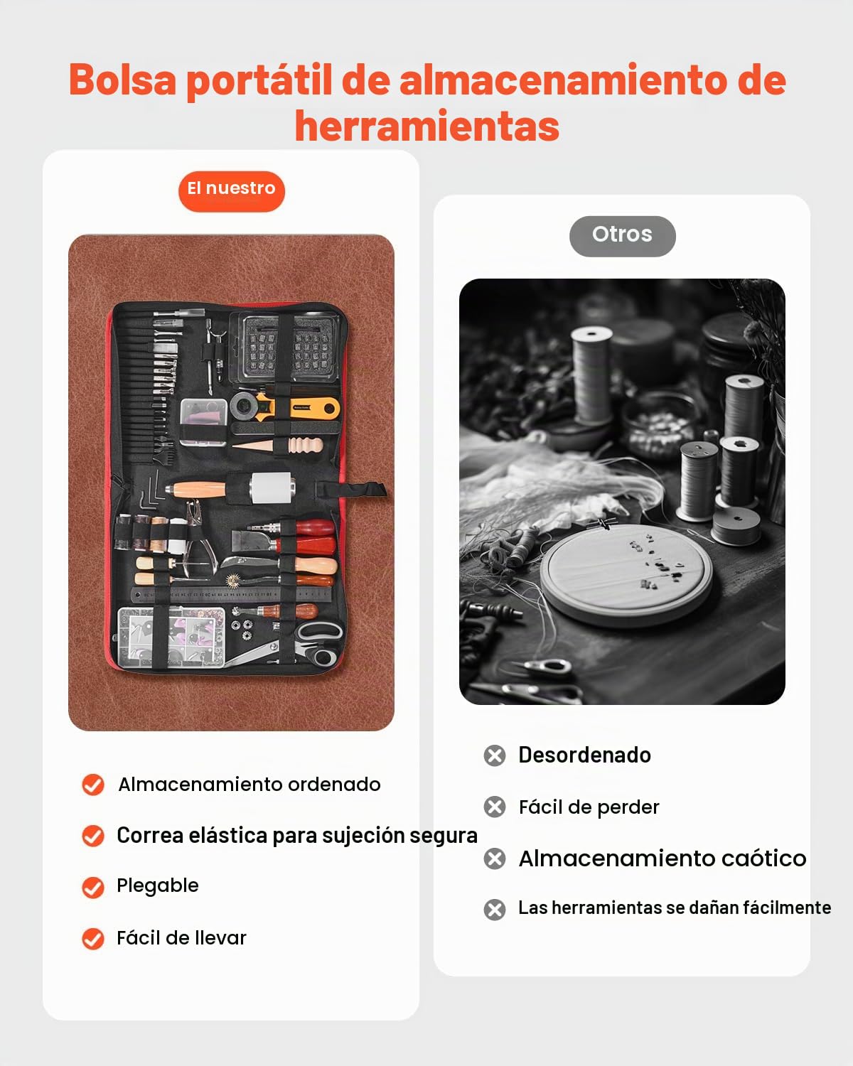 VEVOR 61 Piezas Kit de Herramientas para Trabajar el Cuero con Bolsa de Lona Portátil, Herramientas de Corte para Estampación, Costura y Grabado, para Principiantes, Entusiastas del Bricolaje
