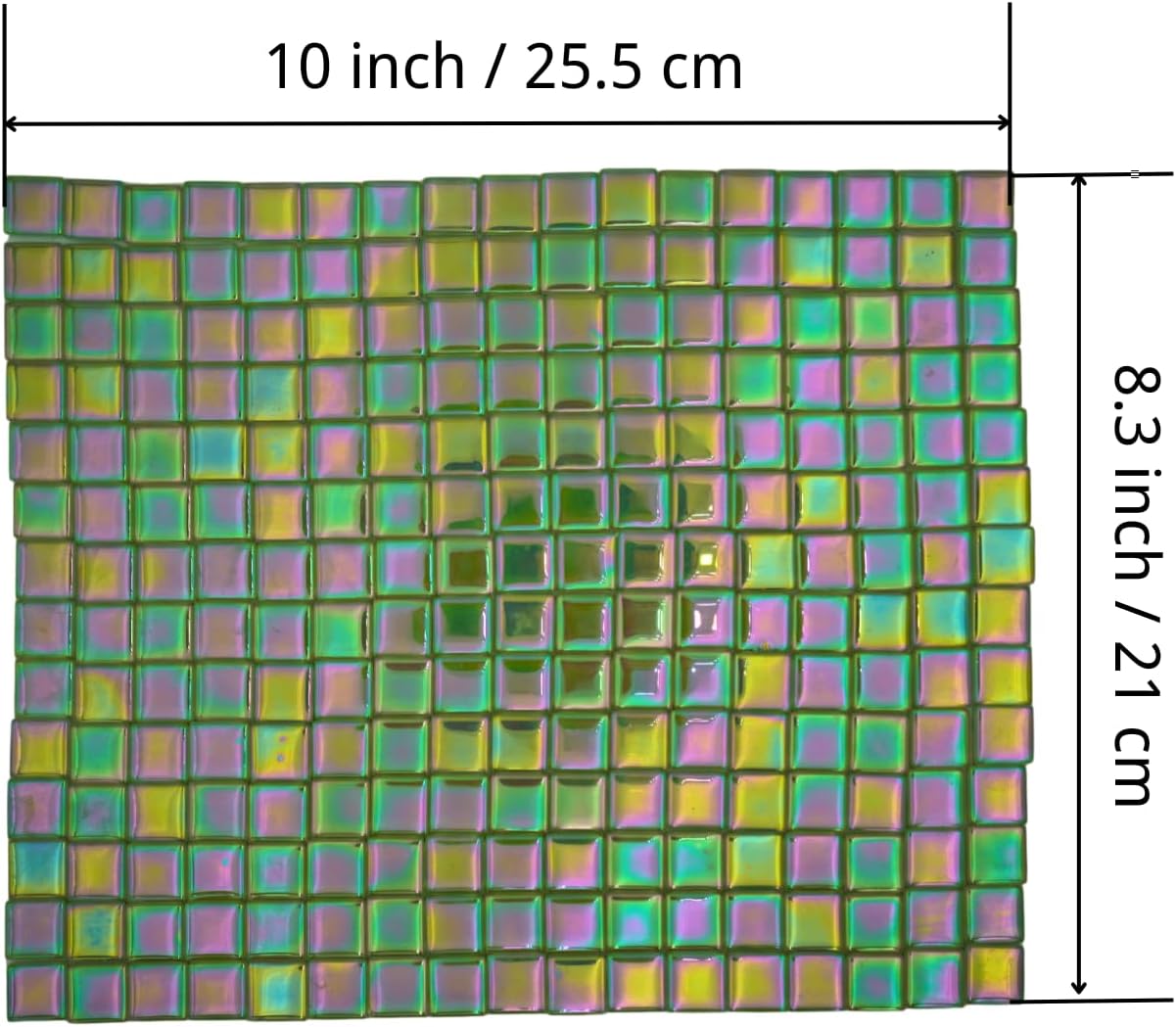 Iridescent Square Glass Mosaic Tiles, 0.59inch, 1.1 lbs, DIY, Picture Frames, Bathtubs, Coasters, Vases, Indoor Decor (Multicolor)