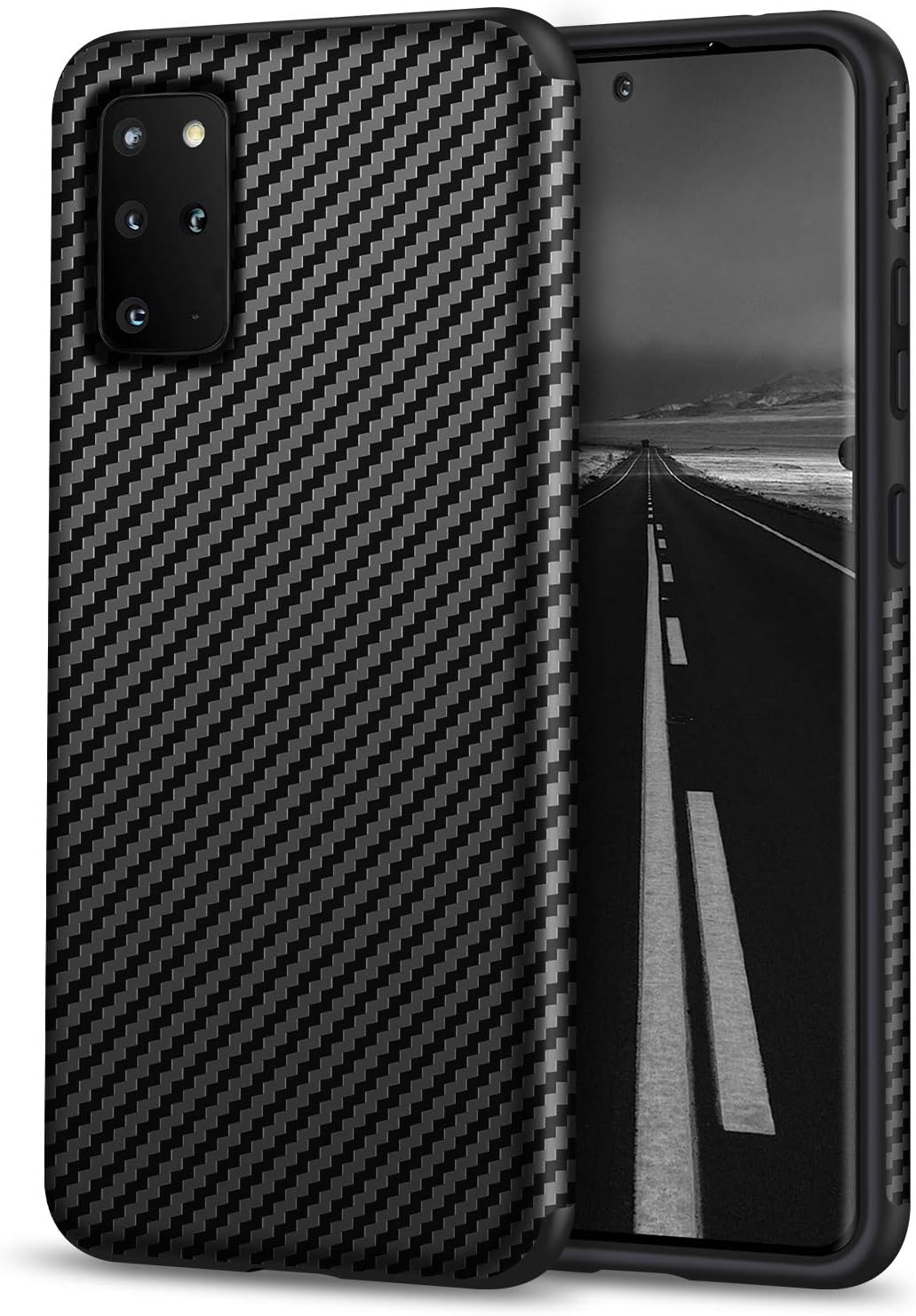 Compatible with Samsung Galaxy S20 Plus Case Carbon Fiber Leather Design with TPU Bumper Premium Hybrid Case (Black)