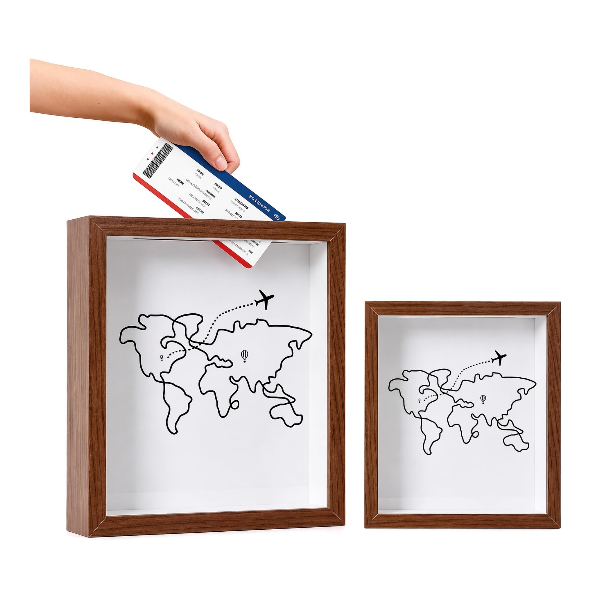 2 Pcs Adventure Archive Box, Travel Memory Box with Slot Wood Frame