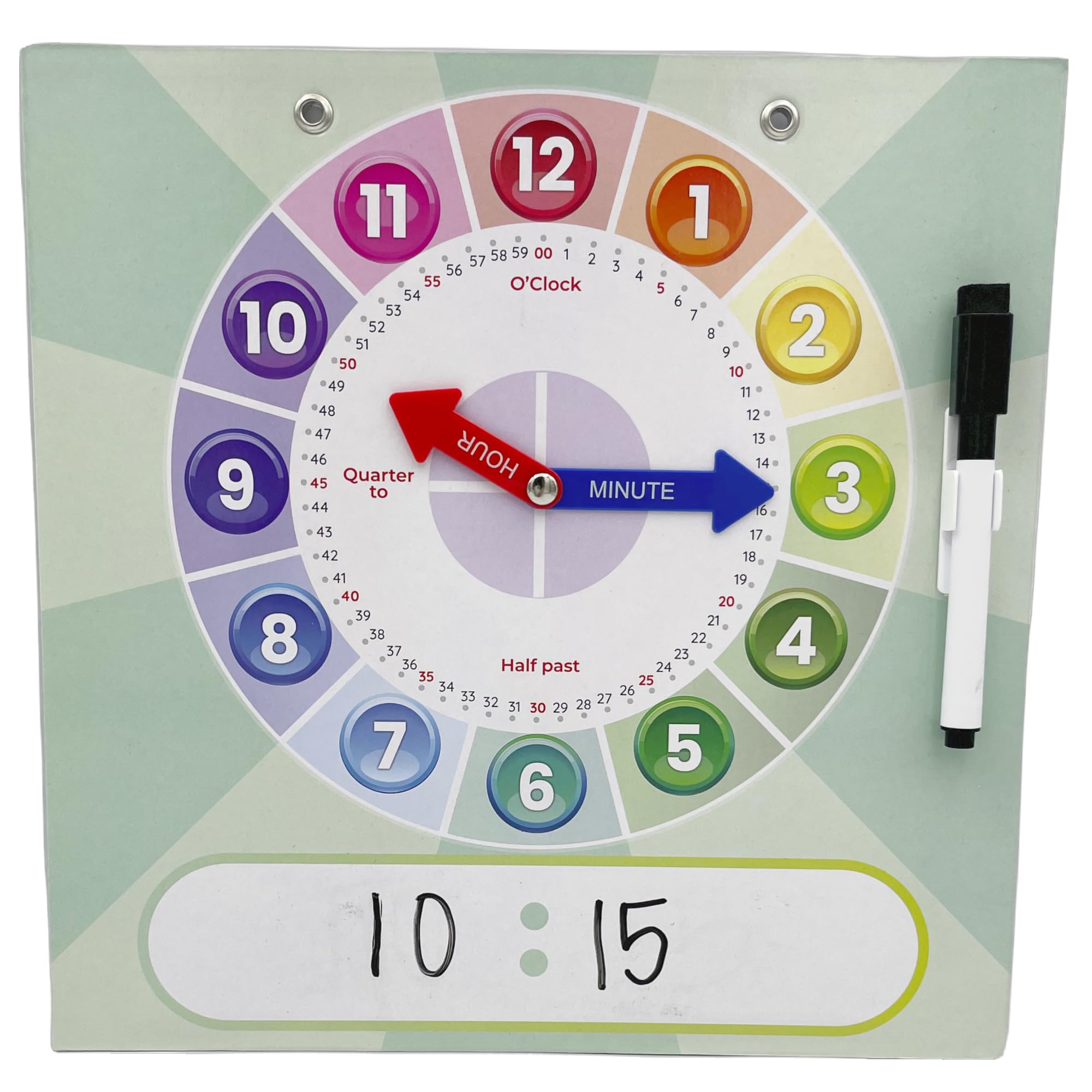 Urban Supply Co Kids Teaching Clock with Moveable Arms, Dry Erase Surface, Magnetic Hanging Strips, Educational Learning Tool for Time-Telling Skills. Perfect for Classrooms and Homes