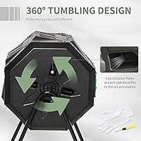 Vista 4 de Tumbling Compost Bin Outdoor 360° Dual Chamber Rotating Composter 43 Gallon, Green